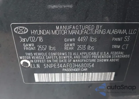 2018 Hyundai Sonata Sport z USA, uszkodzony, nr VIN 5NPE34AF0JH680154